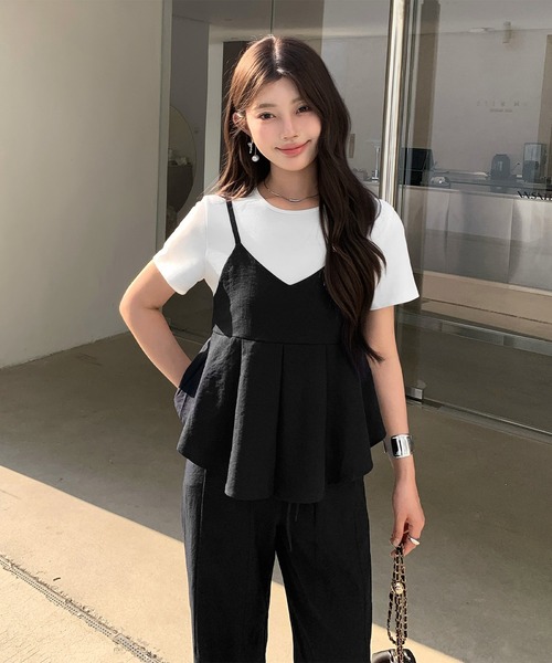 セットアップ プリーツペプラムキャミ×パンツ レディース : ZOZOTOWN
