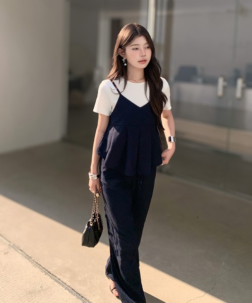 サロペット オーバーオール 「プリーツペプラムキャミ×パンツ