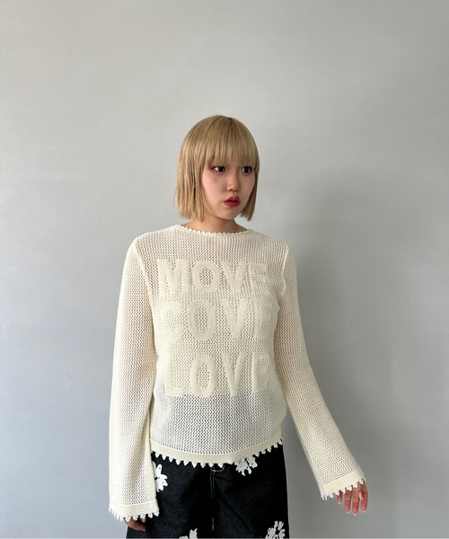 ニット セーター ボートネック レタリング クロシェニットトップス