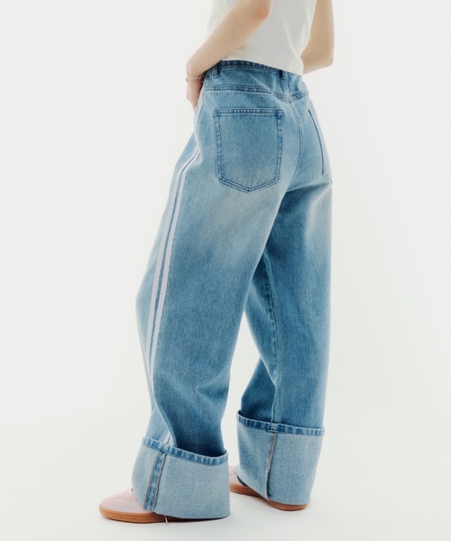 レディース ストレートパンツ サイド ライン ジーンズ c1031 ジーンズ デニム デニムパンツ サイドライン ストレッチ