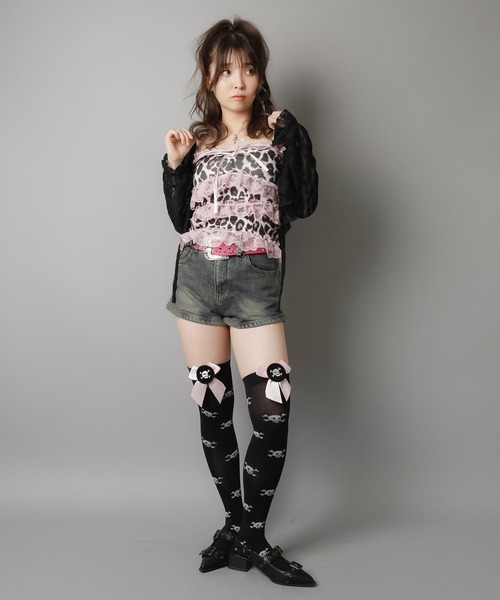 美品希少ヒステリックグラマーヒョウ柄リボンレースキャミソール 美品希少ヒステリックグラマーヒョウ柄リボンレースキャミソール
