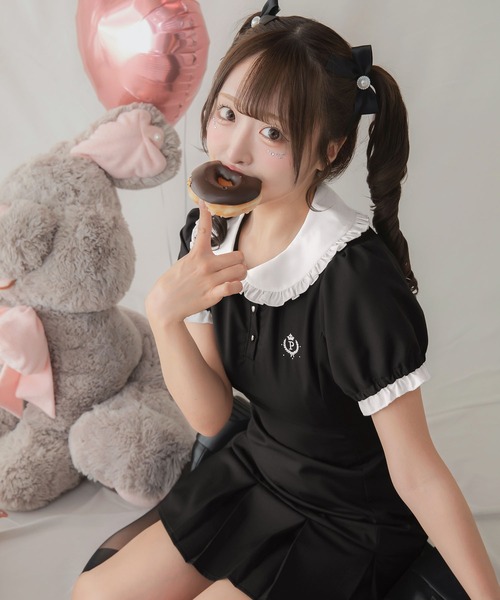 PriCHOU ワンピース 半袖 Frill Collar Mini One Piece/フリルカラー