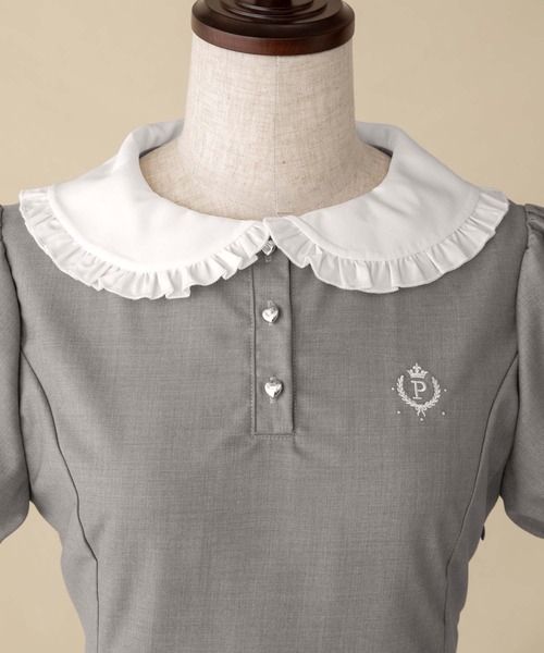 PriCHOU ワンピース 半袖 Frill Collar Mini One Piece/フリルカラー