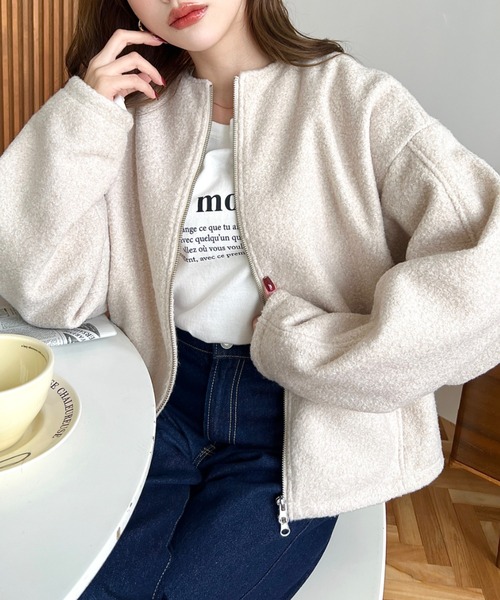 「moment+」 ジップアップブルゾン M ベージュ レディース_画像5