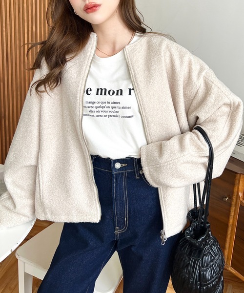 「moment+」 ジップアップブルゾン M ベージュ レディース_画像6