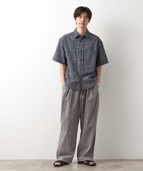 THE SHOP TK シャツ シアサッカーチェックシャツ 「洗濯機OK
