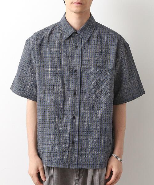 THE SHOP TK 未使用に近い美品　L シアサッカー　洗える　ストレッチ THE SHOP TK シャツ シアサッカーチェックシャツ 「洗濯機OK