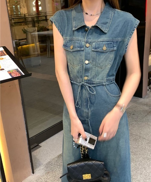 Aelina ワンピース 紐付きのデニムワンピース : ZOZOTOWN Yahoo!店 