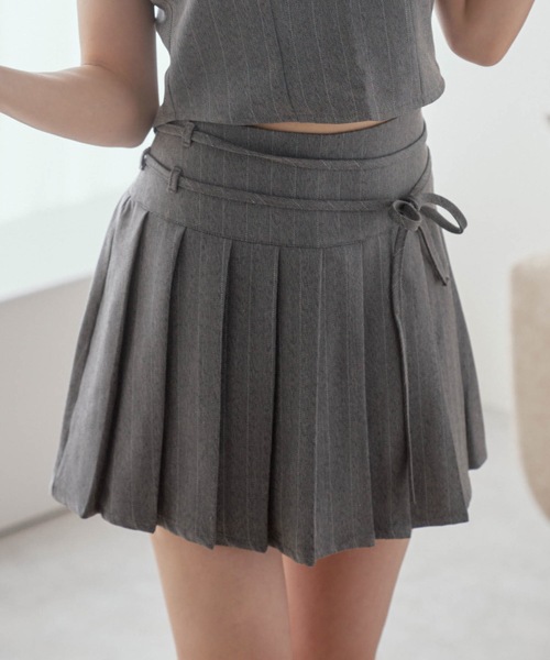 M DOLLY スカート *M DOLLY original* stripe ribbon pleats skirt