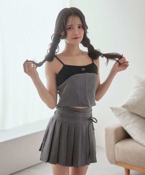 M DOLLY スカート *M DOLLY original* stripe ribbon pleats skirt