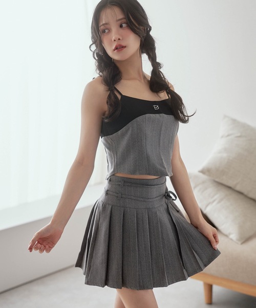 M DOLLY スカート *M DOLLY original* stripe ribbon pleats skirt
