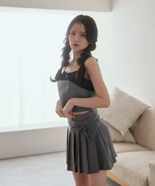 M DOLLY スカート *M DOLLY original* stripe ribbon pleats skirt 