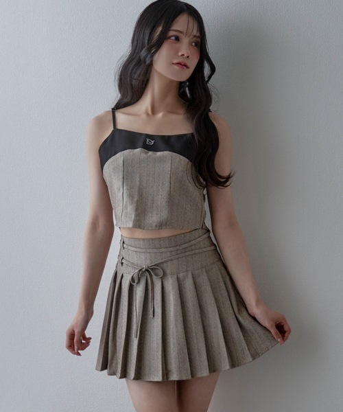 M DOLLY スカート *M DOLLY original* stripe ribbon pleats skirt