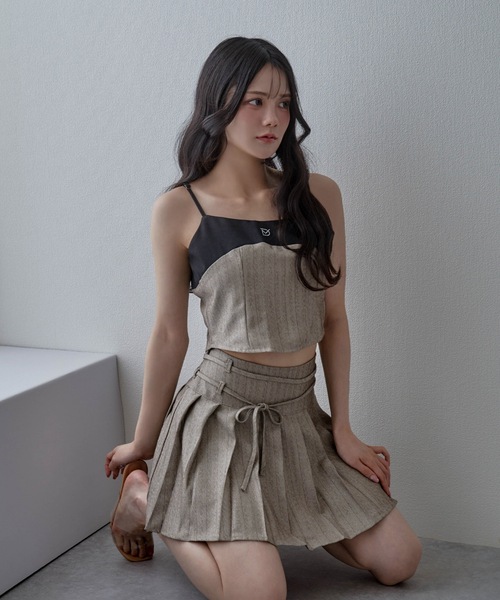 M DOLLY スカート *M DOLLY original* stripe ribbon pleats skirt