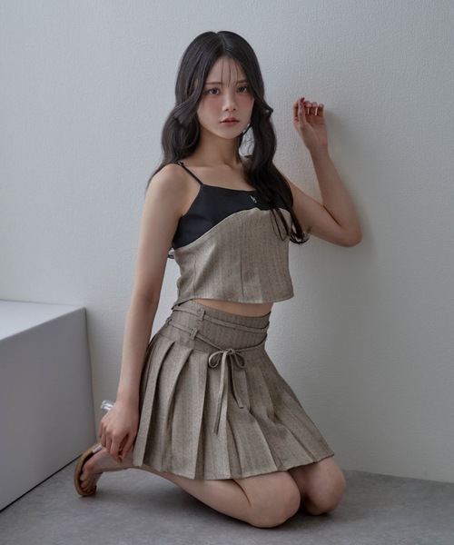 M DOLLY スカート *M DOLLY original* stripe ribbon pleats skirt