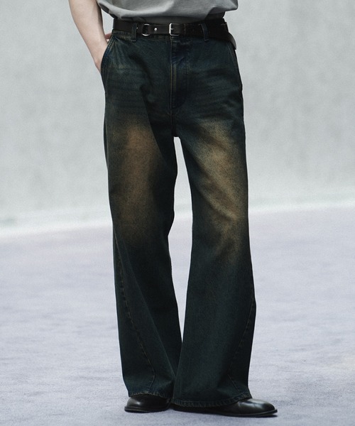 「WYM LIDNM」 加工デニムパンツ X-SMALL ブルー メンズ