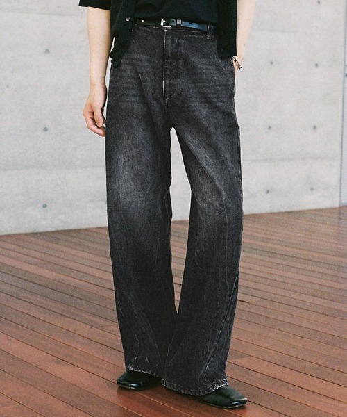 「WYM LIDNM」 加工デニムパンツ X-SMALL ブルー メンズ
