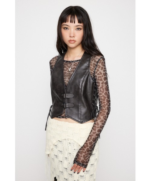 LAGUA GEM（ラグアジェム） ベスト ジレ FAUX LEATHER LACE UP ベスト