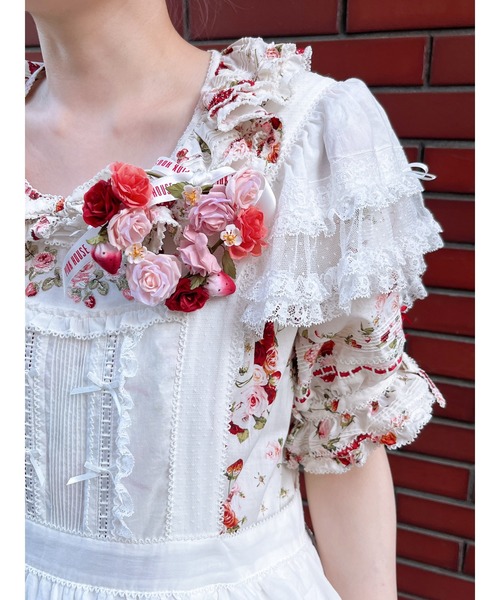 美品✨ピンクハウス タブリエ リボン 花柄刺繍 レース アシンメトリー 美品✨ピンクハウス タブリエ リボン 花柄刺繍 レース フリル