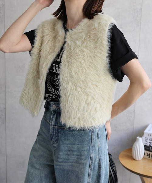 sakishimatokyo ベスト ジレ ミンクライク ショートジレ/ベスト