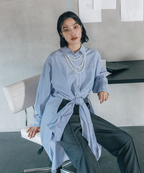 ISSEY MIYAKE シャツワンピース ライトブルー M シンプル 着回し LEPSIM（レプシィム） シャツワンピース 「オフィスライン」ロング