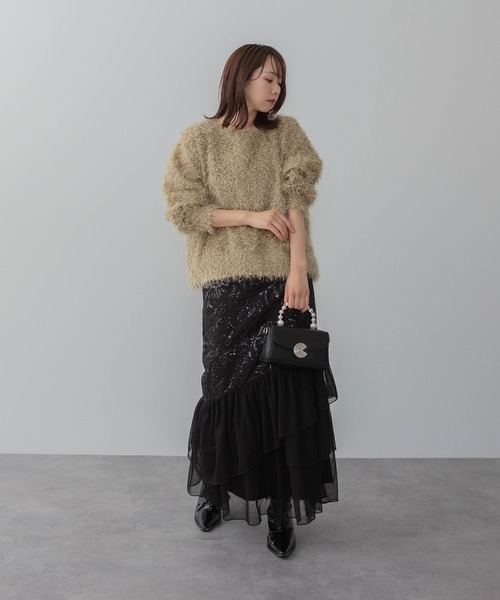 【Leja】フラワースパンコールチュールフリルスリーブIラインワンピース Leja（レジャ） ドレス 「LEJA」フラワースパンコールチュールフリル