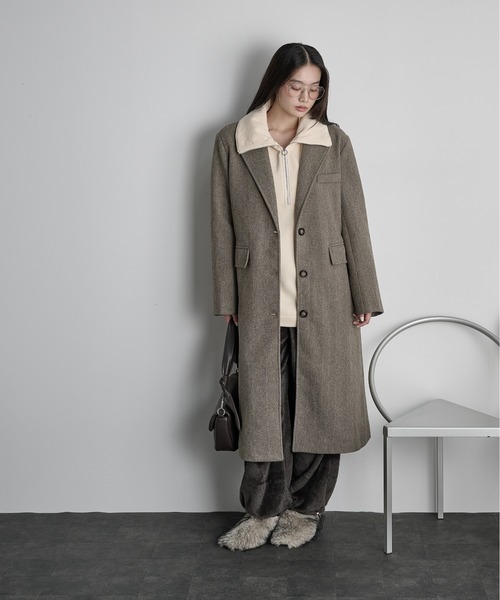 JIL SANDER モヘヤ混 ミックスツイード チェスターコート ヘリンボーン THE Yon コート チェスターコート ヘリンボーンツイードチェスター