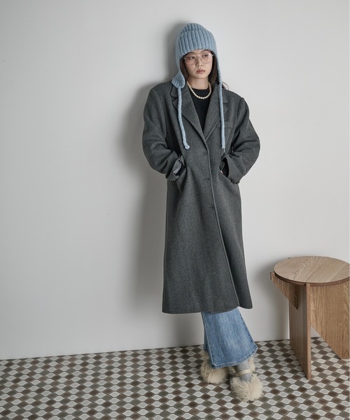 ハケットロンドン ウールツイードチェスターコート ヘリンボーン ロング丈 L ハケットロンドン ウールツイードチェスターコート ヘリンボーン