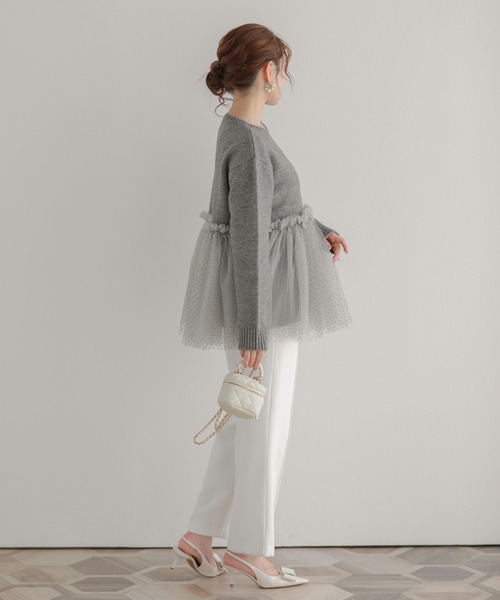 最終値下げfitmore♡ドットチュールドッキングペプラムニット　ホワイト Fit more（フィットモア） ニット セーター ドットチュールドッキング