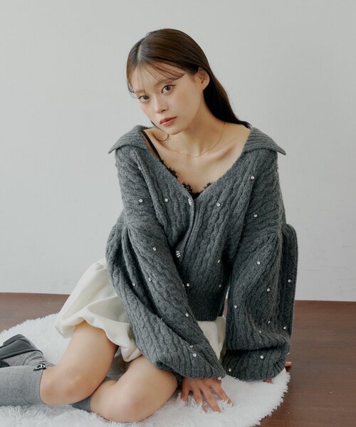 Chico（チコ） カーディガン 「SALON by Chico」フラワービジュー襟