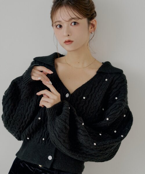 完売品 Chesty ルーズフラワーカーディガン ブラック(黒) Chesty - 完売品 Chesty ルーズフラワーカーディガン ブラック(黒)の