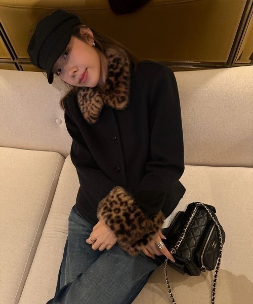 ViViDAY コート アウター 「新色追加」ヒョウ柄エコファー付きアウター