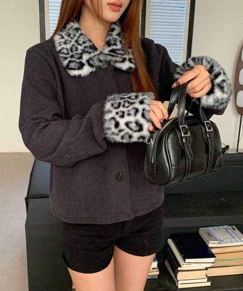 ViViDAY コート アウター ヒョウ柄エコファー付きアウター レディース