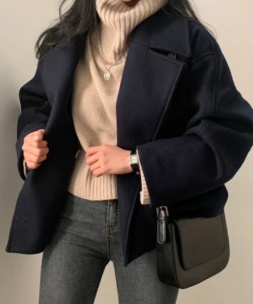 Diosfront コート アウター ダブルボタンショート丈メルトンコート