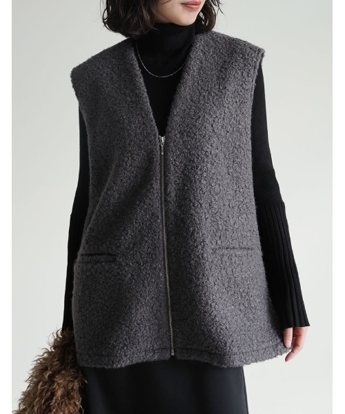 Re:EDIT（リエディ） ベスト ジレ フェイクボアファスナー付きベスト