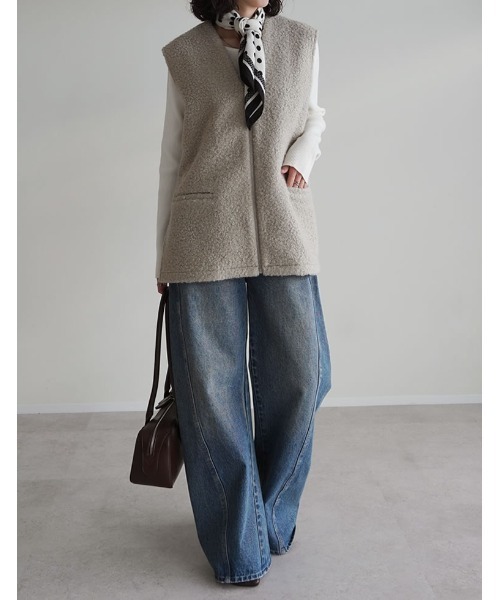 Re:EDIT（リエディ） ベスト ジレ フェイクボアファスナー付きベスト