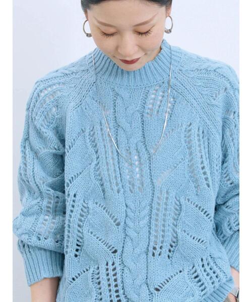 b1843＊ MHL ざっくり ローゲージ ウールニットプルオーバー Samansa Mos2 blue（サマンサモスモスブルー） ニット セーター 透かし
