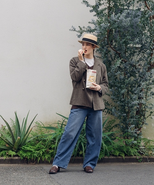 「MUHET」 デニムパンツ LARGE ダークインディゴブルー レディース_画像3