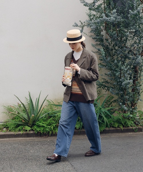 「MUHET」 デニムパンツ LARGE ダークインディゴブルー レディース_画像6