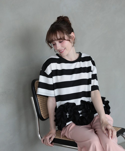 Myu（ミュー） tシャツ 半袖 ボーダーフリルTシャツ(半袖） レディース 