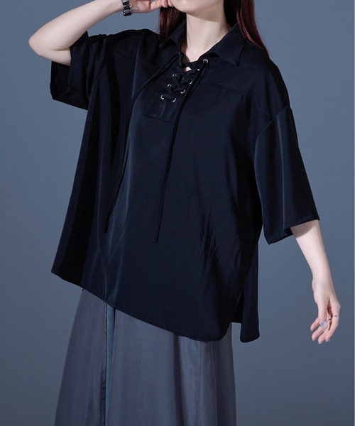 「Ellno Loset」 半袖シャツ SMALL ブラック メンズ_画像8