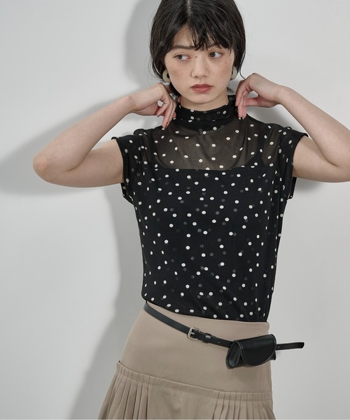 THE Yon tシャツ フレンチスリーブシアーハイネックトップス