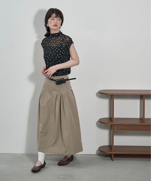 THE Yon tシャツ フレンチスリーブシアーハイネックトップス