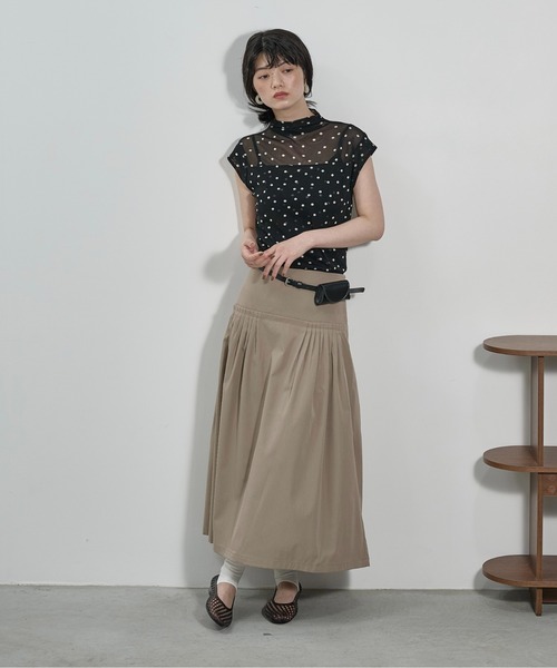 THE Yon tシャツ フレンチスリーブシアーハイネックトップス