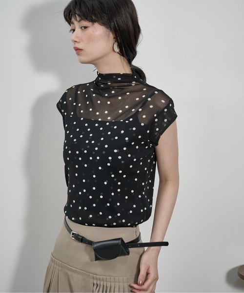THE Yon tシャツ フレンチスリーブシアーハイネックトップス