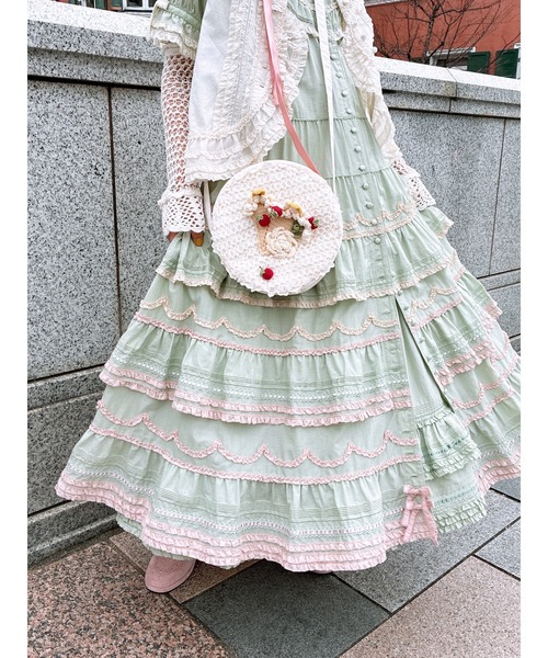 ピンクハウスの花柄 半袖 ティアードワンピース 訳あり‼️ PINK HOUSE（ピンクハウス） ワンピース 半袖 ローズモチーフいっぱい