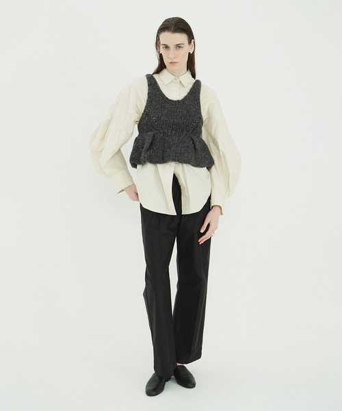 CLANEクラネ★ツイード調 長袖シャツ ブラウス CLANE（クラネ） ブラウス シャツ VOLUME SLEEVE SHIRTS レディース