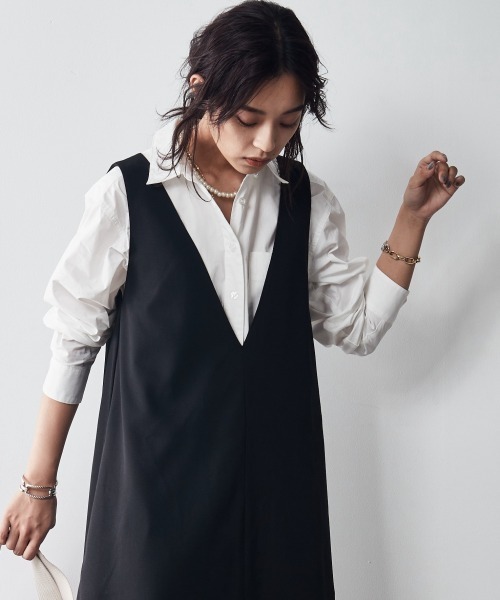 CHIC STYLE ワンピース 「大きいサイズ」深VネックAラインロング