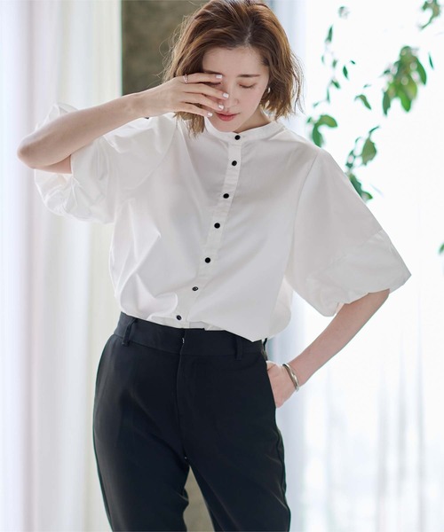 ur's（ユアーズ） ブラウス シャツ 釦配色バルーンスリーブブラウス