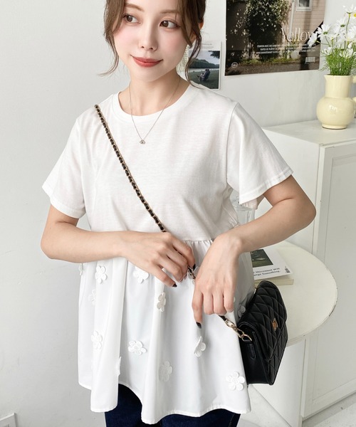 tシャツ 異素材使いプルオーバー レディース BEAMS HEART tシャツ アシンメトリー 異素材プルオーバー